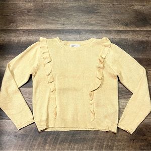 Woman’s tan BCBG ruffle front sweater size m EUC